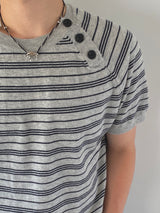Dorf Stripe Snap Short-Sleeved Knitwear 3C