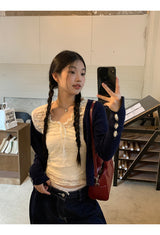 Lace shirring two-piece long-sleeved blouse T-shirt