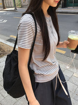デニダストライプボタンショートスリーブT