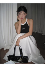 halter black line bow sleeveless top