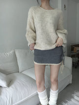 Gray lace knit skirt