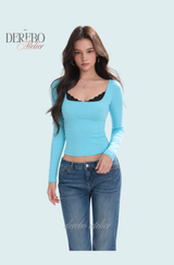 Mint Blue Square Long-Sleeve T-Shirt
