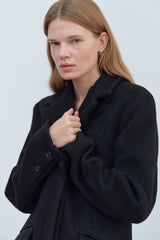 SIDE CUT OUT SINGLE WOOL COAT - BLACK