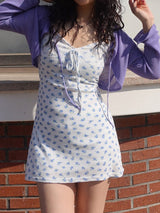 LACE COVER FLORET BUSTIER MINI DRESS (PINK, BLUE 2COLORS!)