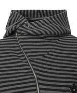 DIAGONAL PATCHED STRIPE HOODED ZIP-UP_CHARCOAL