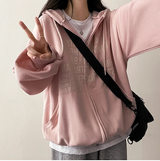 Lantic Lettering Boxy Fit Two Way Hooded Zip-Up