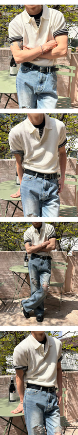 [S/S] ヒドゥンリネンカラハーフニット(4color)