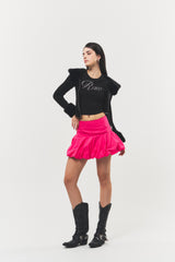 Balloon-fit Cotton Mini Skirt Hot Pink