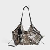 Star Keyring Leopard Print Oversized Tote Bag