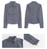 Navy Grid Checkered Long Sleeve Shirt