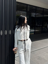 Obi Color Block Strap Pintuck Wide Long Slacks Pants (3 Colors)