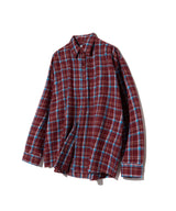 87-STAN085 レトロパターンオーバーフィットポケット長袖チェックシャツ