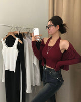 [BELLIDE MADE] Holter neck camisole + cardigan setup