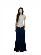 SLIT MAXI DENIM SKIRT (DEEP BLUE)