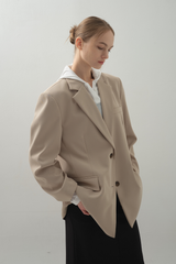 Glossy Wide Jacket_Beige
