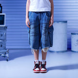 Dirty wide bermuda pants_Denim blue