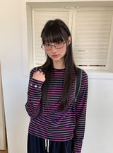 ディオイプリンティングストライプラウンド長袖Tシャツ