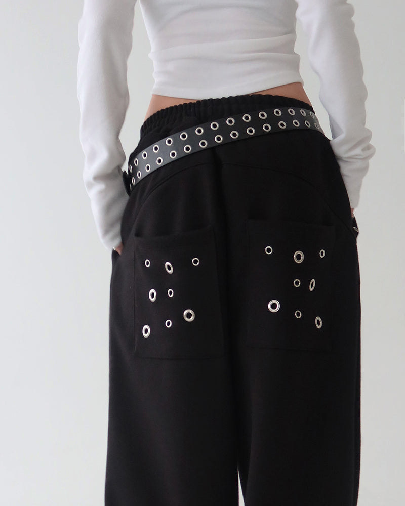 Punching eyelet string wide pants