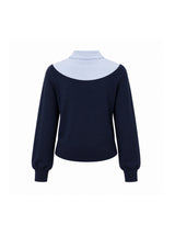 Jennifer Silver Button Point Asymmetric Blouse Sweatshirt Navy