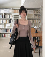 Ropi Pocket Cutting Sleeveless Cardigan Set