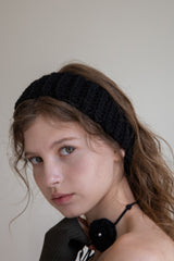 Wool blend knit ear warmer and hairband (Black)