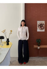 half turtleneck strap lace frill long-sleeve t-shirt