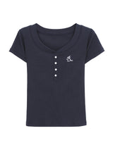 Short Sleeve Button Slim Ribbed Short Sleeve Tee