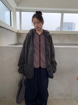 Leshu Stripe Fleece Zip-Up Jumper