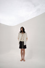 Linen crinkle half shirt, Ivory