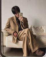 モーブウールハーフバンディングワイドスラックス