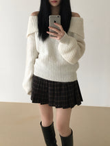 Candle off-shoulder knitwear (3 colors)