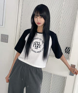 STITCH LOGO RAGLAN HALF T-SHIRT [3color]