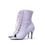 Square Lace-Up Open Toe Heel(Purple)
