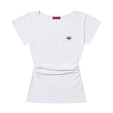 Shirred V-Neck Embroidered T-Shirt (26STP-SSTS01)