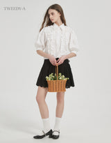 Double ribbon lace banding flare skirt black