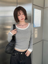 Chaerin Deep U-Neck Two-Way Layered T-Shirt