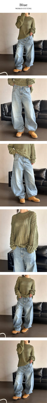 [Unisex] Curve dart wide denim pants