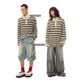 ストライプニットパネルハイネック長袖Tシャツ