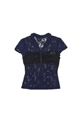 LACE SHIRRING SHIRT #NAVY&BLACK