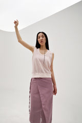 Linen oval neck knit, Pink