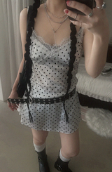 SATIN DOT LACE BUSTIER MINI DRESS (WHITE, BLACK 2COLORS!)