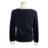 Quiet Bow Ribbon Trim Contrast Knit Long Sleeve Top
