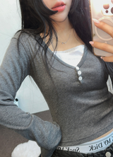 LAYERED SLIM GLAMOUR LONG SLEEVE T SHIRT 🩵🖤🩶3COLOR