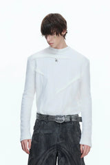 Fleece Pearl Trim Mock Neck Tee