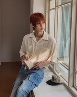 Wavy Open Collar Half Shirt