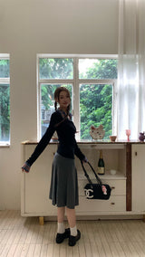 Checkered Shirt Layered Black Long-Sleeved T-Shirt