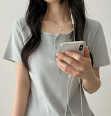 Waddoo hem round button short sleeve tee