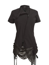  CURVED ZIP-UP SHIRT WITH LAYER . DARK BROWN