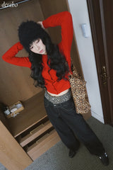 Leopard Layered Dark Denim Pants