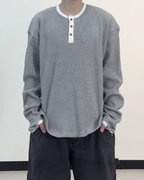 フィンガーホール ヘンリーネック ワッフル リンガー Tシャツ